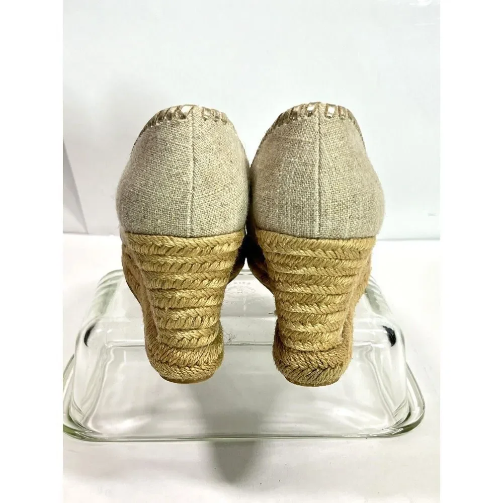Jack Rogers Palmer Closed Toe Canvas Espadrille Wedge Size‎ 9 Gold Tan